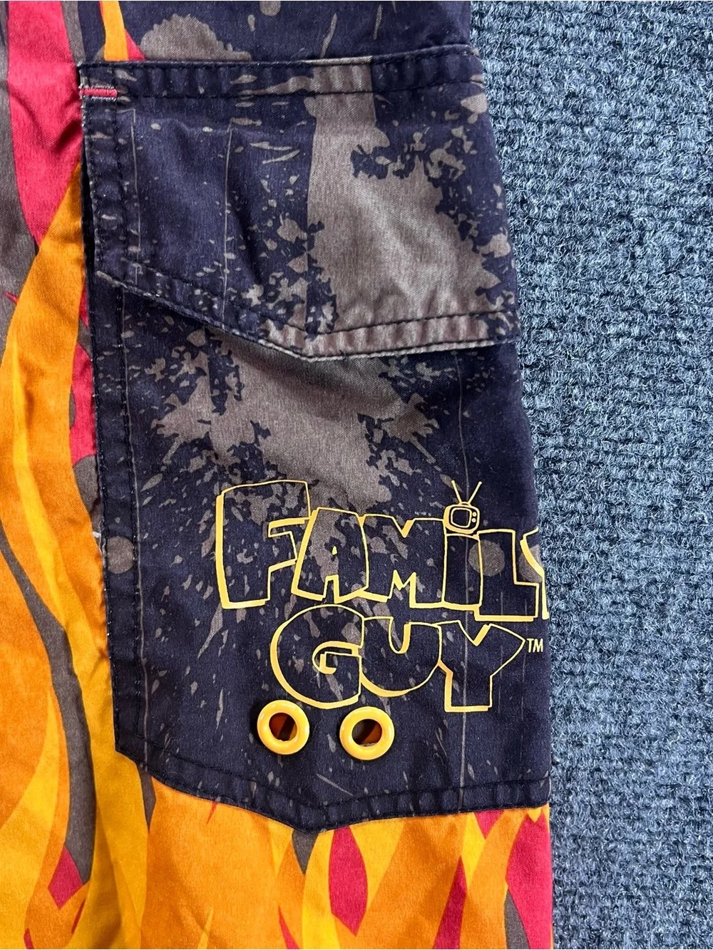 Vtg Family Guy Stewie Men’s Board Shorts Size 32 Fire Flames Retro Beach RARE